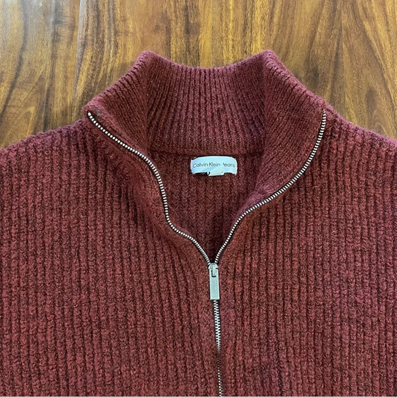 Calvin Klein Burgundy Half Zip Long Sleeve Crop Sweater Womens size small - Picture 5 of 11